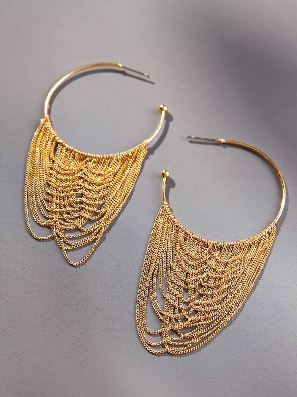 New Anthropologie Hoop Fringe Earrings Gold